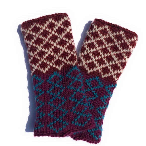 New Wool Fingerless Hand Knit Gloves Fleece Lining Arm Warmer Diamond NEW - Picture 4 of 5